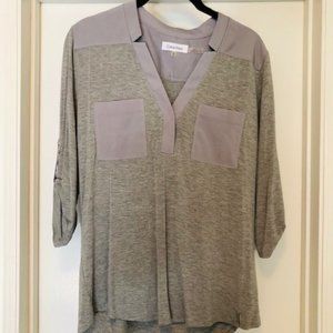 Calvin Klein Gray 3/4 Sleeve Top w/ Purple Details